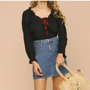 Rouje Davia Top in Black Eyelet Peasant